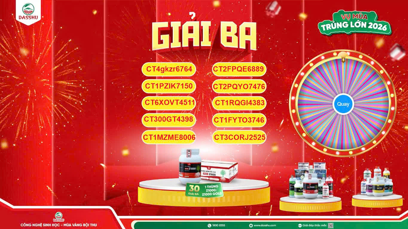 Giải ba – 30 khách hàng (mỗi giải 01 thùng Dasshu Z1000 / Z1000 Gold)