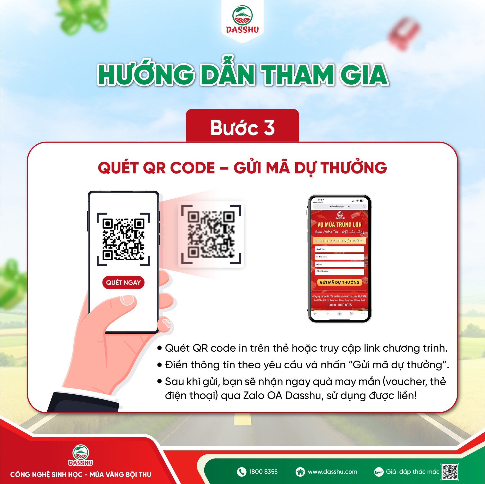 Quét QR gửi mã dự thưởng Dasshu nhận quà