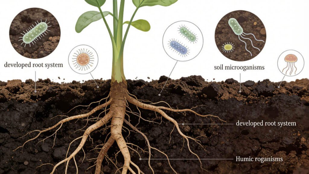 Humic hỗ trợ cải thiện môi trường đất và vùng rễ