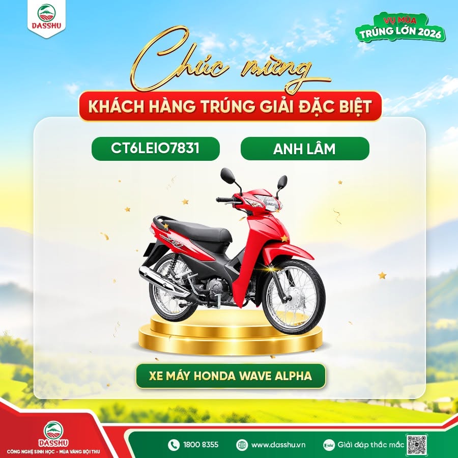 Chủ nhân Honda Wave Alpha Vụ Mùa Trúng Lớn tháng 9